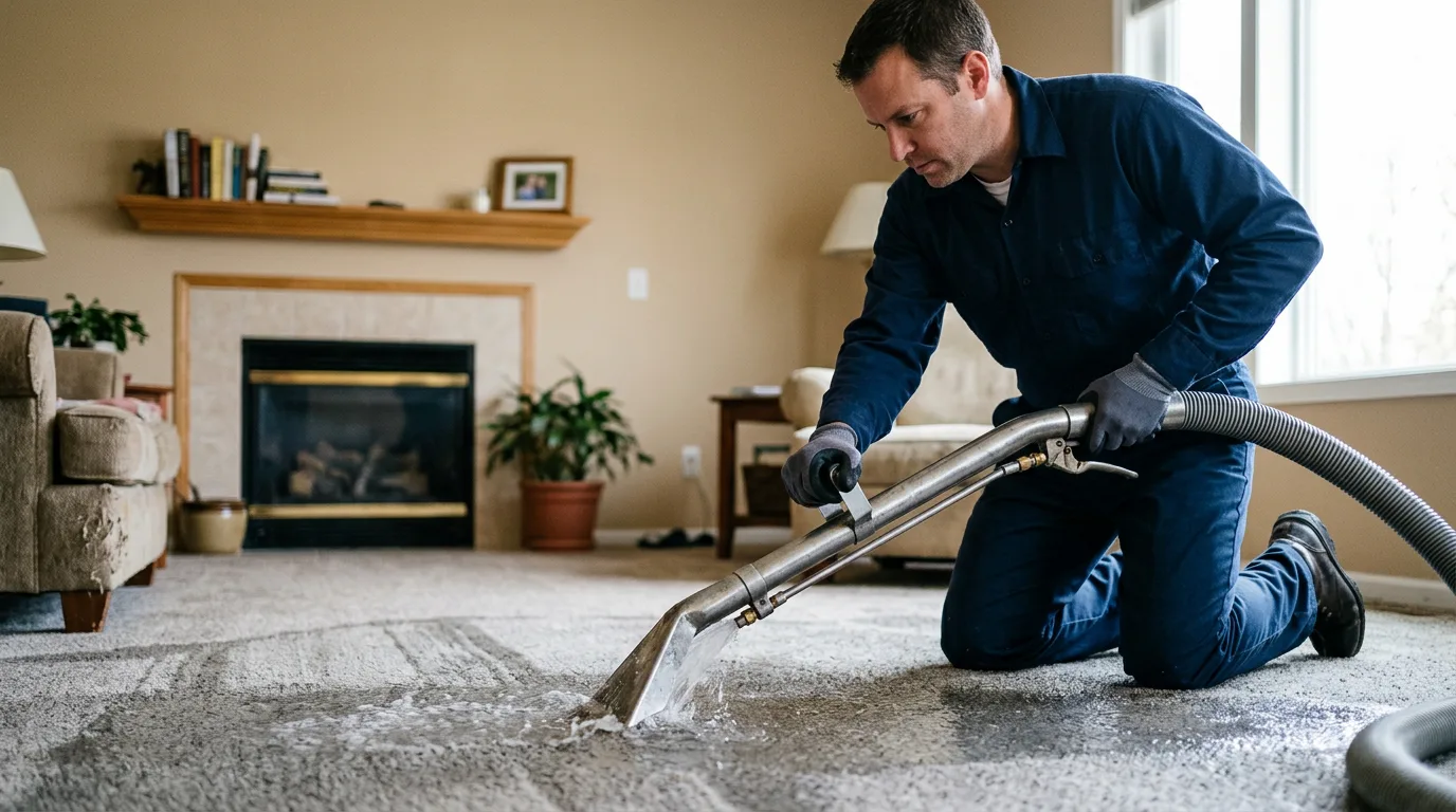 Water damage restoration technician working near Saint Joseph, IL
